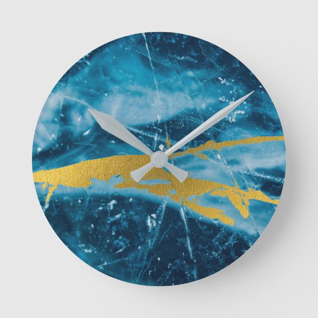 Horloge Ronde Géode Agate Gemstone Blue et Gold (Recto)