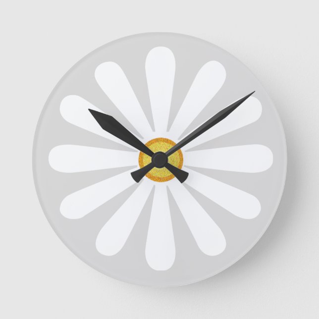 Horloge Ronde Geometric white and yellow daisy flower petals (Recto)