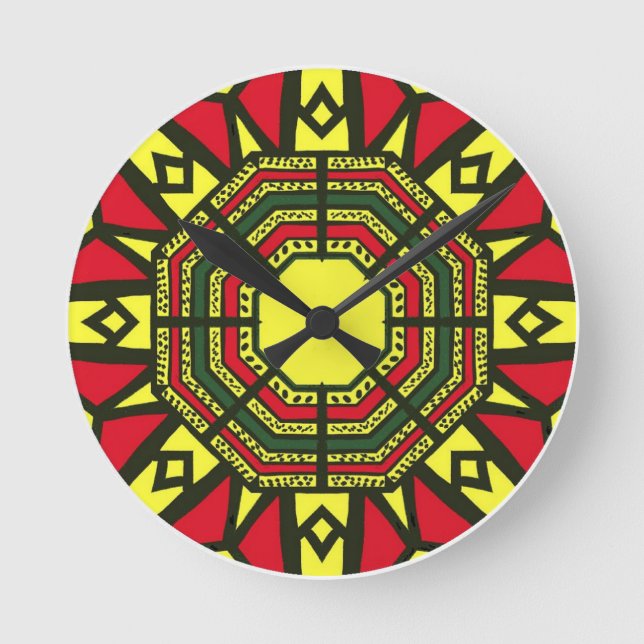 Horloge Ronde Géométrique Afrocentrique (Recto)