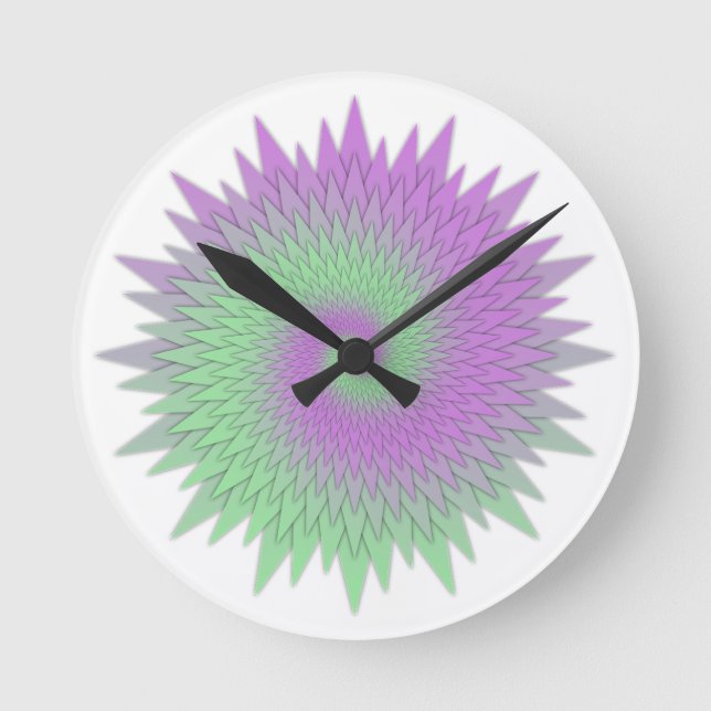 Horloge Ronde Géométrique Violet et Vert (Recto)