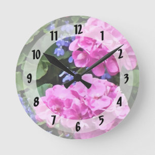 Horloge Ronde Geraniums et Periwinkle