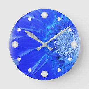 Horloge Ronde gerbera bleu électrique