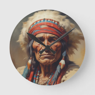 Horloge Ronde Geronimo Portrait du chef guerrier indien