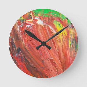 Horloge Ronde Geste Vertical Abstrait en Rouge