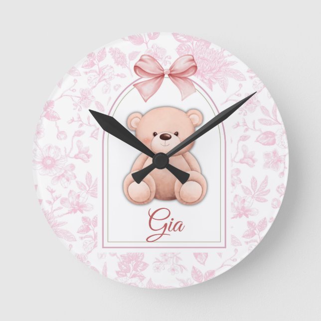 Horloge Ronde Gia | Conception de nurserie avec ours en peluche  (Recto)