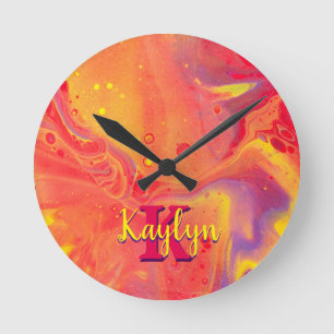 Horloge Ronde Gibier Red Purple Acrylic Flow Art