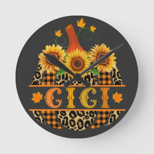 Horloge Ronde GiGi Citrouille Imprimé Léopard Tournesol Buffalo 