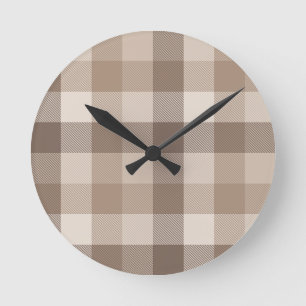 Horloge Ronde Gingham à carreaux marron clair Terre Neutre