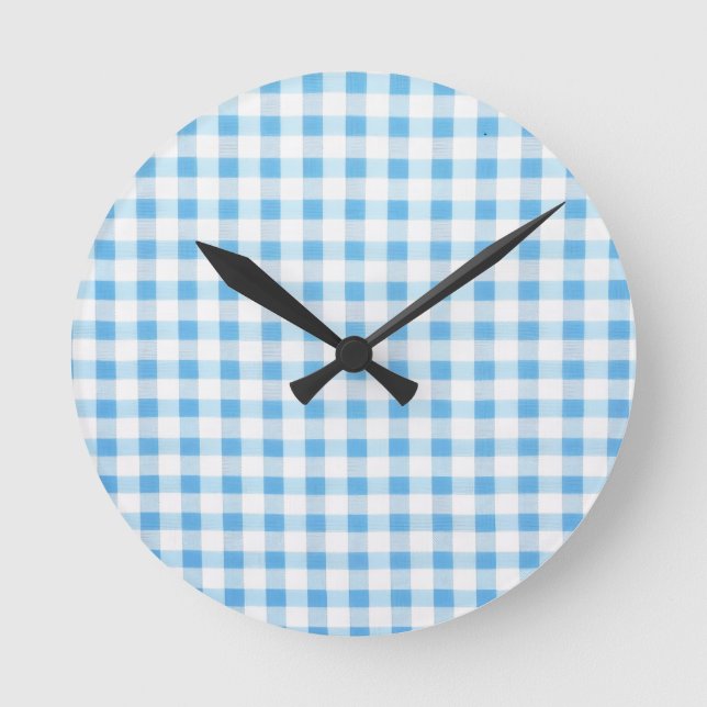 Horloge Ronde Gingham Bleu Bébé (Recto)