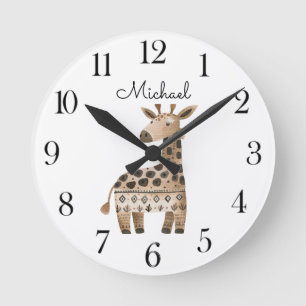 Horloge Ronde Girafe d'animaux à l'aquarelle mignonne pour la nu