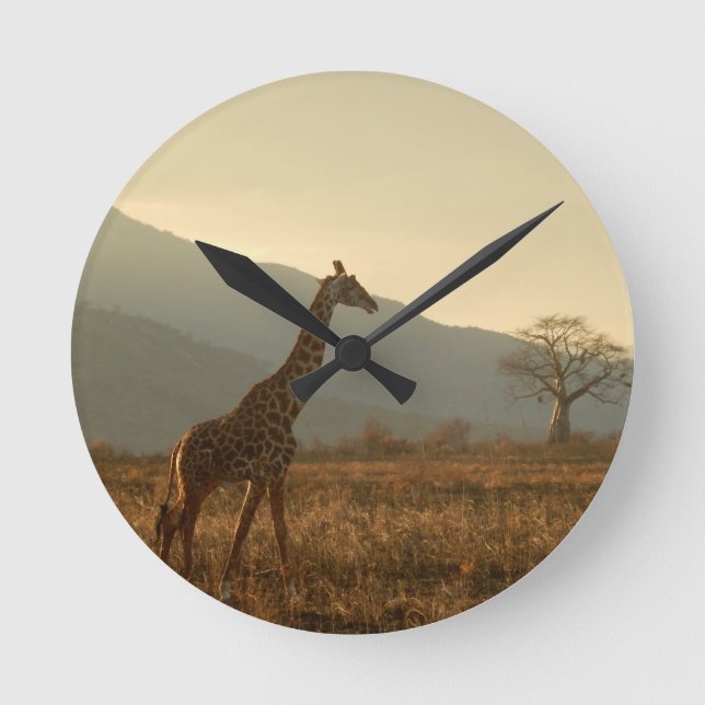 Horloge Ronde Girafe dans la savane (Recto)