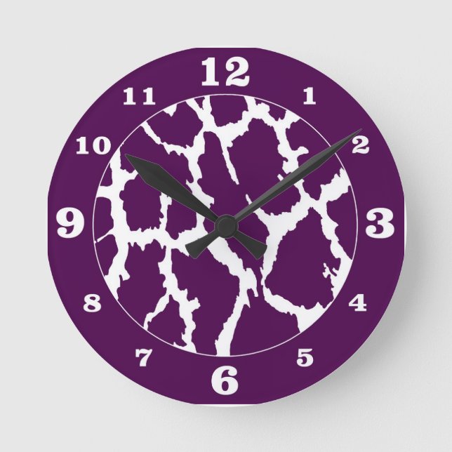 Horloge Ronde Girafe imprimée violette et blanche numérotée (Recto)
