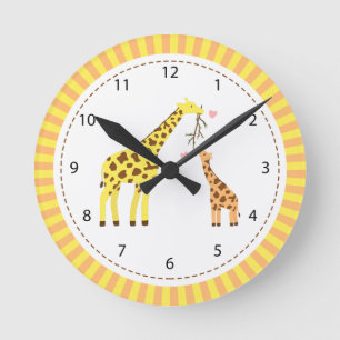 Horloge Ronde Girafe Maman et Baby Nursery Room Decor