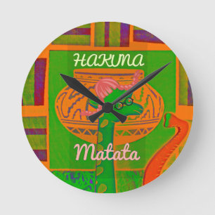 Horloge Ronde Girafe Rasta Couleurs Rouge Doré Vert Africain