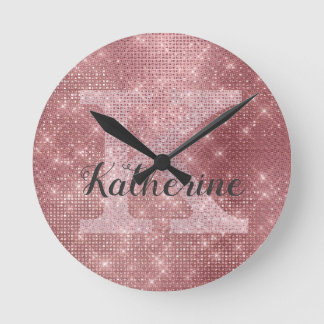 Horloge Ronde Girly Dusty Rose Gold Sparkle Glam Monogram