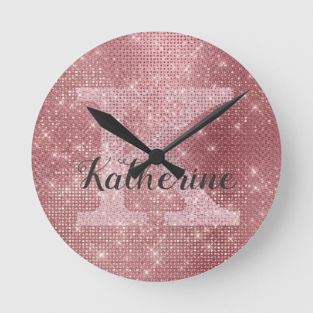 Horloge Ronde Girly Dusty Rose Gold Sparkle Glam Monogram (Recto)