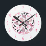 Horloge Ronde Girly Pink Accessoires Clock<br><div class="desc">A clock featuring illustrations of purses, perfume bottles, lipstick, rubies, and cat eye sungure and pink numbers.</div>