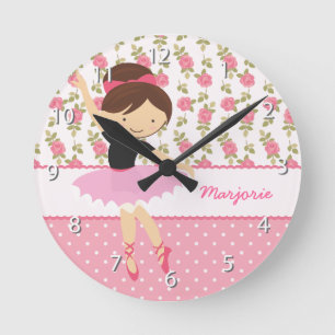 Horloge Ronde Girly rose floral de ballerine lunatique