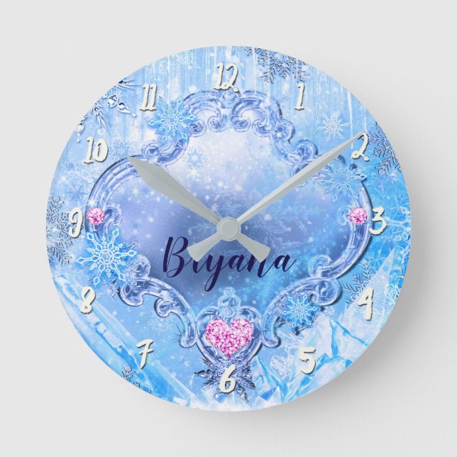 Horloge Ronde Glace gelée et flocons de neige Merveilleux hiver  (Recto)