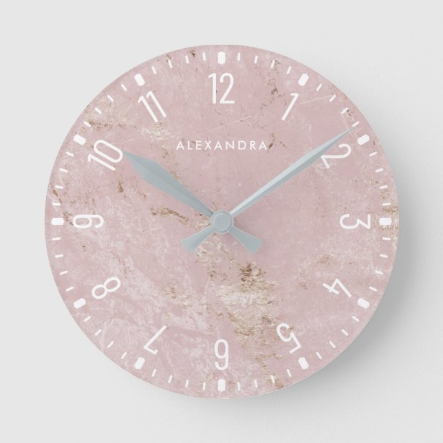 Horloge Ronde Glam Faux Rose Gold Look and Marbre blanc (Recto)