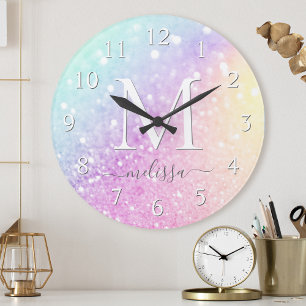 Horloge Ronde Glam Iridescente Parties scintillant colorée perso