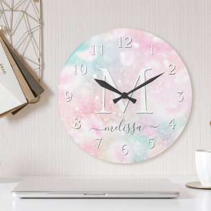 Horloge Ronde Glam Parties scintillant rose Pastel Motif fille