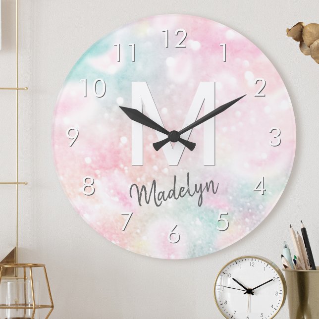 Horloge Ronde Glam Parties scintillant rose Pastel Motif fille (Créateur téléchargé)