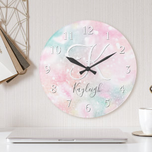 Horloge Ronde Glam Parties scintillant rose Pastel Motif fille