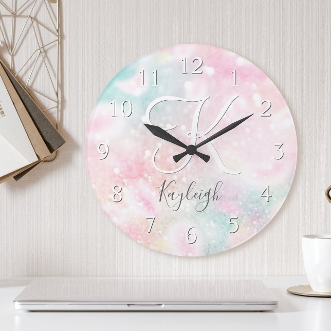 Horloge Ronde Glam Parties scintillant rose Pastel Motif fille (Créateur téléchargé)