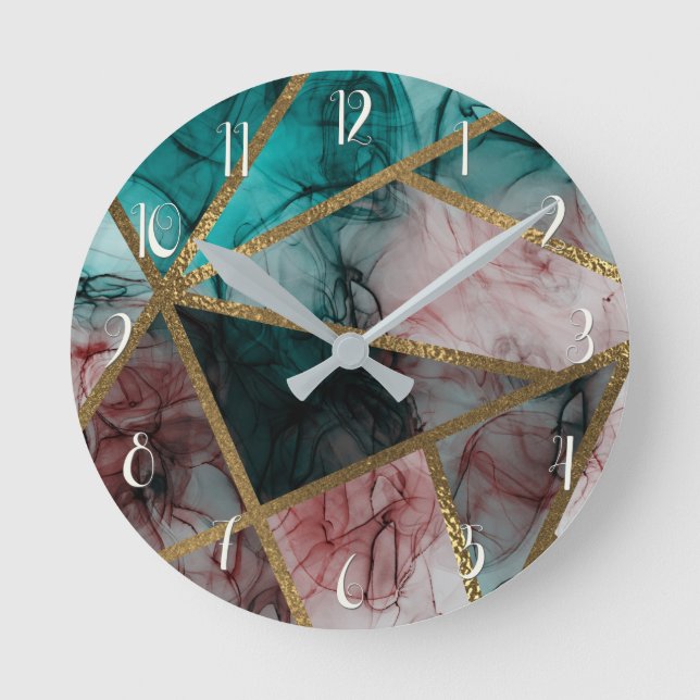 Horloge Ronde Glam Rust Blush Sarcelle & Or Chic Moderne Éléganc (Recto)
