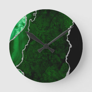 Horloge Ronde Glamorous Forest Green Marble Chic Silver