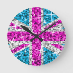 Horloge Ronde Glitz pink UK clock round