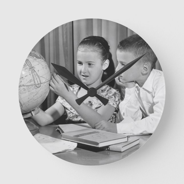 Horloge Ronde Globe de visionnement de garçon et de fille (Recto)