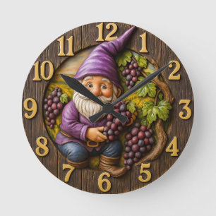 Horloge Ronde Gnome amateur de raisin récolte fantaisie