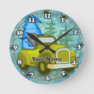 Horloge Ronde Gnome conduisant une voiture