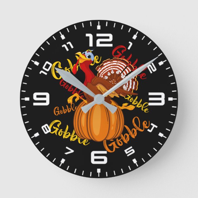 Horloge Ronde Gobble Gobble Gobble Citrouille (Recto)