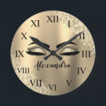 Horloge Ronde Gold Glitter Sparkle Eyelashes Monogram<br><div class="desc">Gold Faux Foil Metallic Sparkle Glitter Brushed Metal Monogram Name and Initial Eyelashes (Lashes),  Eyelash Extensions and Eyes small decorative clock. The design makes the perfect sweet 16 birthday,  wedding,  bridal shower,  anniversary,  baby shower or bachelorette party gift for someone looking for a trendy cool style.</div>