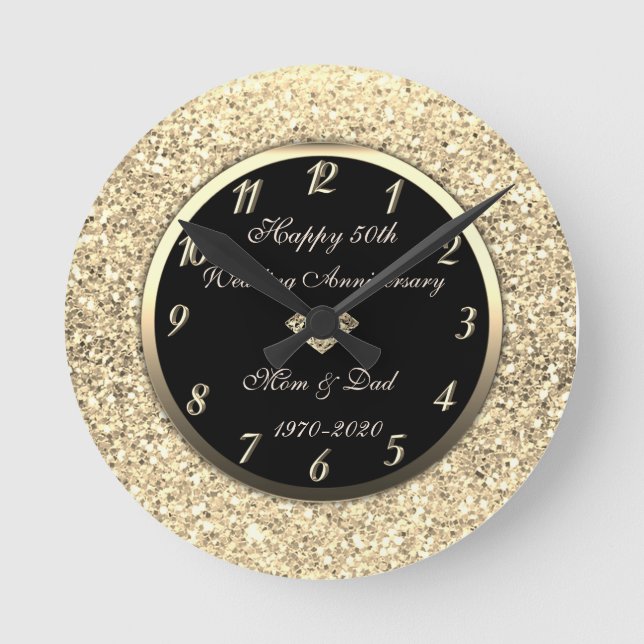 Horloge Ronde Gold Sequins Diamond 50e anniversaire Mariage (Recto)