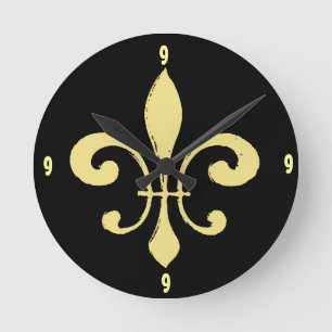 Horloge Ronde Gold Washout Fleur De Lis, ajouter des nombres