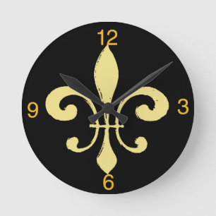 Horloge Ronde Gold Washout Fleur De Lis, ajouter un nom