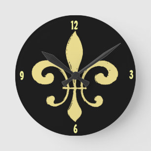 Horloge Ronde Gold Washout Fleur De Lis, ajoutez le nom