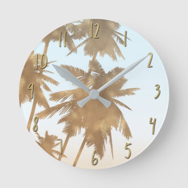 Horloge Ronde Golden Bronze Palms Beach Ombre Palm Trees Chic (Recto)