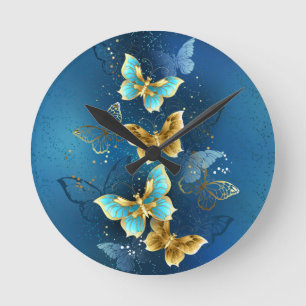 Horloge Ronde Golden butterflies
