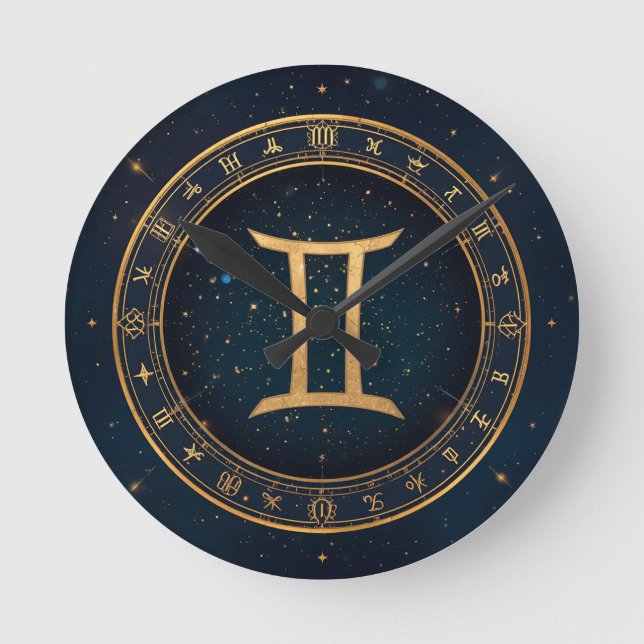 Horloge Ronde Golden Gemini Zodiac Circle With Starry Night (Recto)