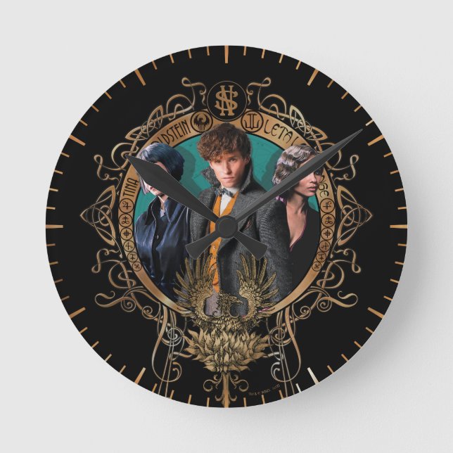 Horloge Ronde Golden Newt, Tina et Leta Art Déco Portrait (Recto)