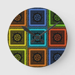 Horloge Ronde Golden Red blue Green Masai Couleurs traditionnell