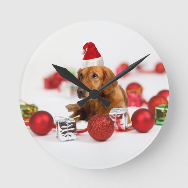 Horloge Ronde Golden Retriever Chien W Red Santa Chapel Noël (Recto)