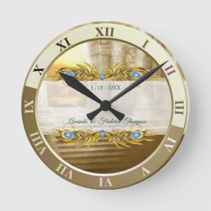 Horloge Ronde Golden Royal Peacock Temple Dreams