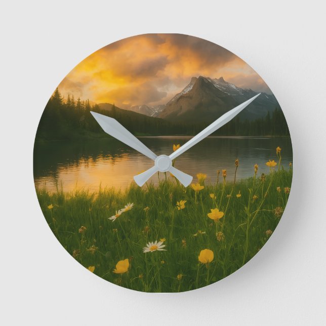 Horloge Ronde Golden Serenity: Mountain Lake  (Recto)
