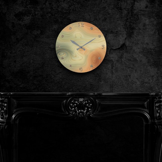 Horloge Ronde Golden Strata | Pêche Brûlée Orange Vert Agate (Créateur téléchargé)